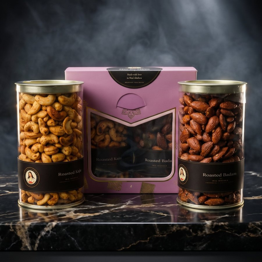 The Petite 500 g gift box with kaju and badam tins